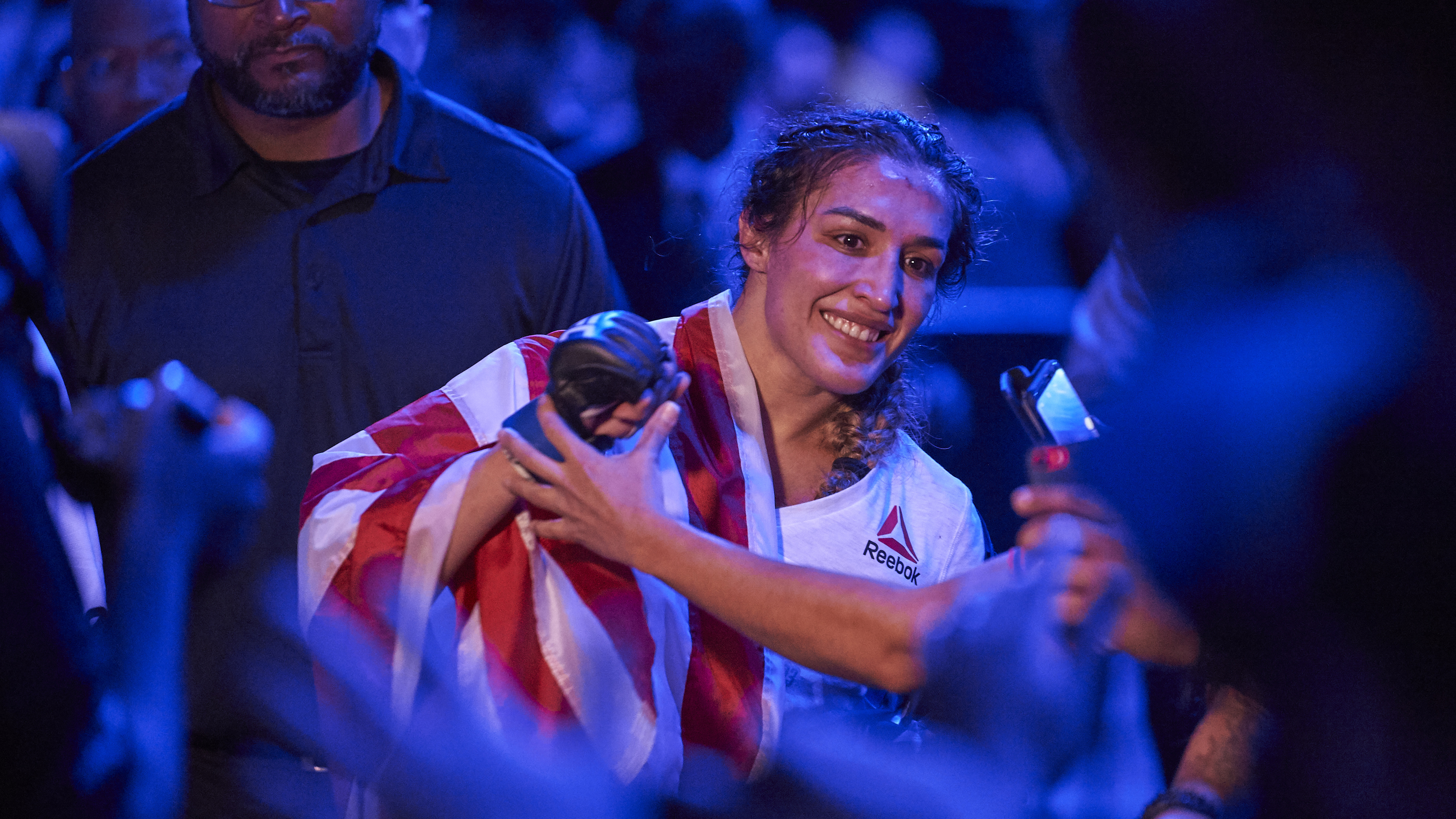 DALLAS, TX - SEPTEMBER 08: Tatiana Suarez celebrates after defeating Carla Esparza during the UFC 228 event at American Airlines Center on September 8, 2018 in Dallas, Texas. (Photo by Cooper Neill/Zuffa LLC/Zuffa LLC via Getty Images)